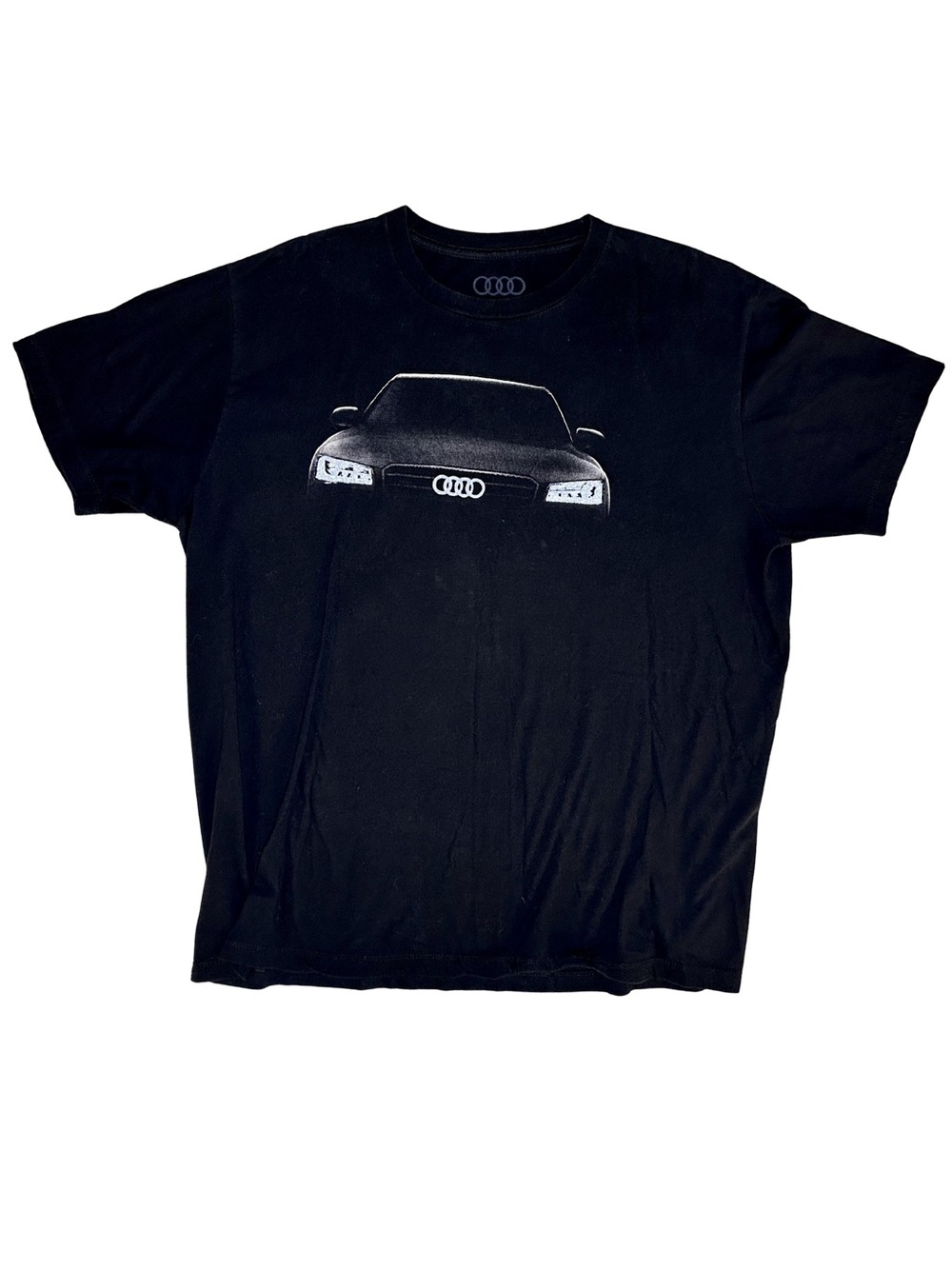 AUDI Men’s XL Black Short Sleeve Crewneck T-Shirt Car Design on Front